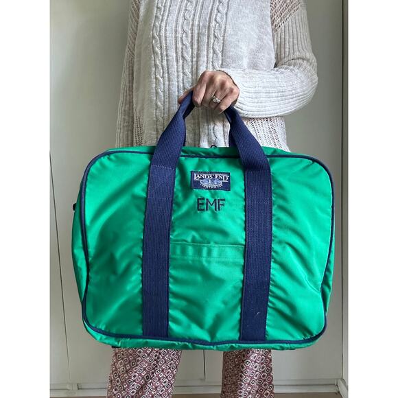 Vintage Lands' End Lighthouse Carry On /Overnight Suitcase Soft Shell Green Blue - Picture 2 of 6